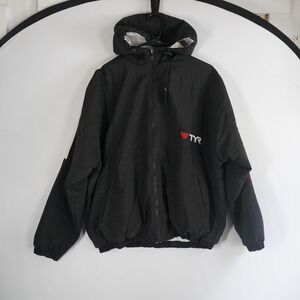 Vintage‎ TYR Windbreaker Puffer Jacket Hooded Black White Stripe Zip 90s Small